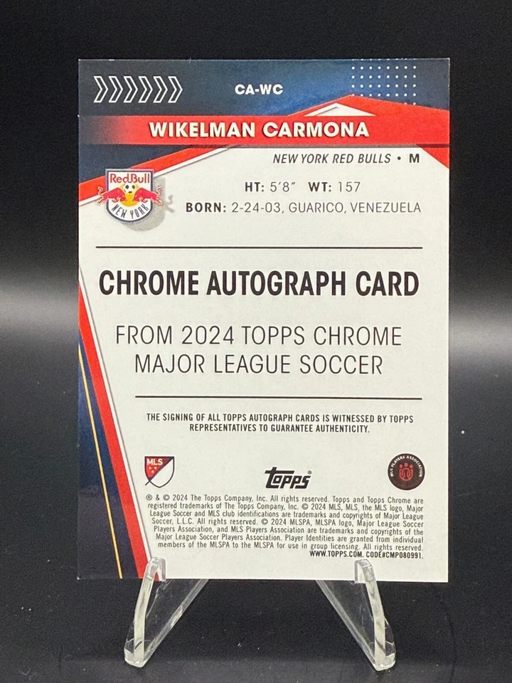 2024 Topps Chrome MLS WIKELMAN CARMONA Rookie Auto RC 1/10 Signed NYRB - Image 2 of 3