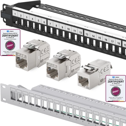 10"-19" Patchpanel Cat6a Cat7 Cat8 Keystone Module Netzwerkschrank 12/24/48 Port