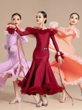 Dance Cloths Long Sleeved Big Swing Skirts Suit Girls Ballroom Dance Dress
