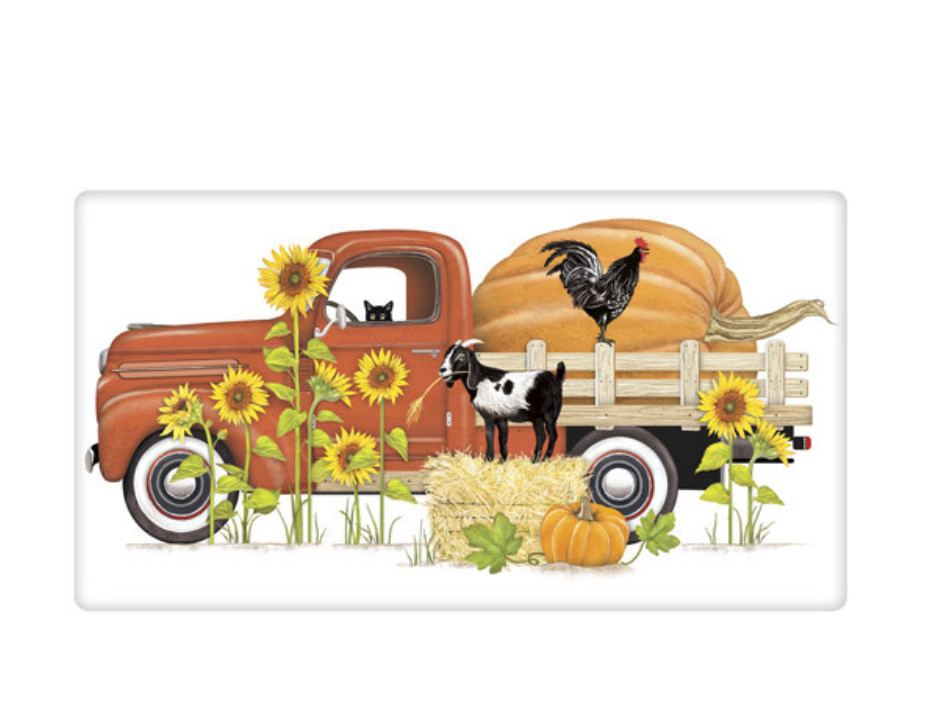 Mary Lake Thompson Fall Flour Sack Towel Giant Pumpkin on Red Truck, Sunflowers