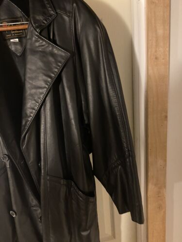 Vintage Unisex 1980’s Reeds Black Leather Trench Coat Made in USA Size S - Picture 4 of 15