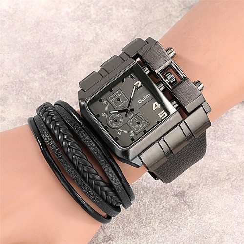 Cool Men's Oulm Military Quartz Wrist Watch Luminous Hands Leather Wolf Bracelet - Picture 8 of 14
