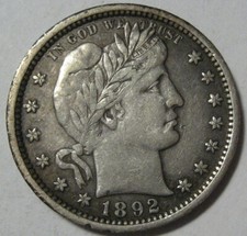 = 1892 XF++ BARBER Quarter, Super Details & EYE Appeal, FREE Shipping