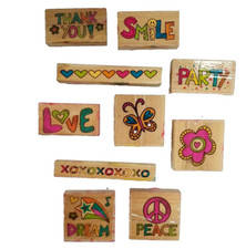 Lot Of 10 Sentiments Rubber Stamps