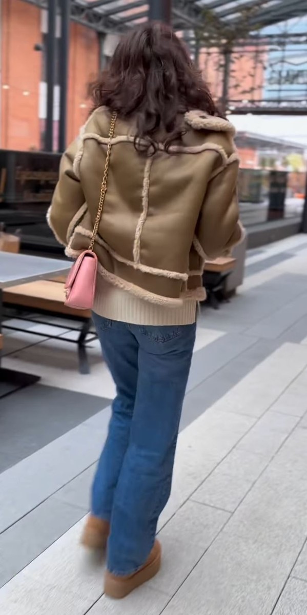 Zara SRPLS SHRLNG Aviator Shearling Jacket Mid Green Beige XS S L