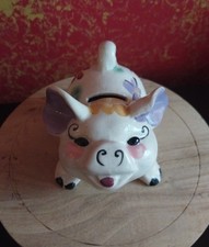Vintage Ceramic Sweet Floral Pig Hand Painted Made In Japan Little Piggy Bank