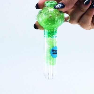 Green Freezable Glitter Glass Pipe  Thick Glass Smoking Bowl  Glass Smoking Pipe