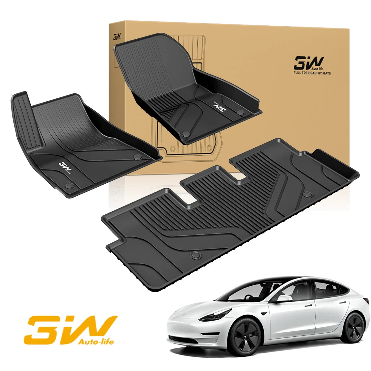 3W Floor Mats Fit for Tesla Model 3 2021-23 TPE Waterproof All Weather  Custom