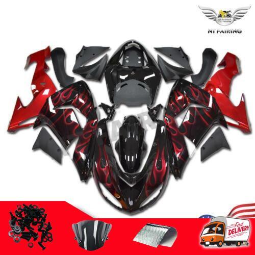 FU Red Black Flame Injection Mold Fairings Fit for Kawasaki 2006