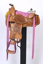 Western Horse Saddle Kids Pony Floral Tooled Size- 8 in, 10 in  12 in