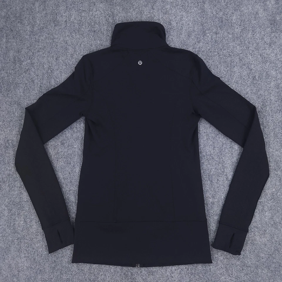 Chaqueta Lululemon Mujer 6 Negro Amarillo Azul Rayas Cremallera Completa Bonitos Bolsillos Asana Foto 2 de 4