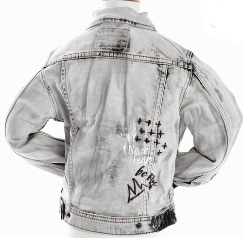 TODDLER'S 8IGHTH DSTRKT STUDDED GRAY GRAFITTI BIKER STYLE JACKET - Picture 3 of 9