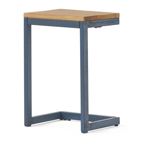 C-Shaped End Table, Fir Wood Top & Antique Iron Base, Industrial & Versatile - Picture 9 of 12