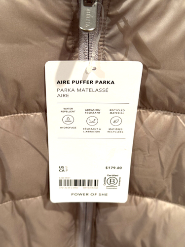 ATHLETA Aire Puffer Parka Jacket Feather Taupe Tan Women Long Packable S Small - Picture 3 of 6