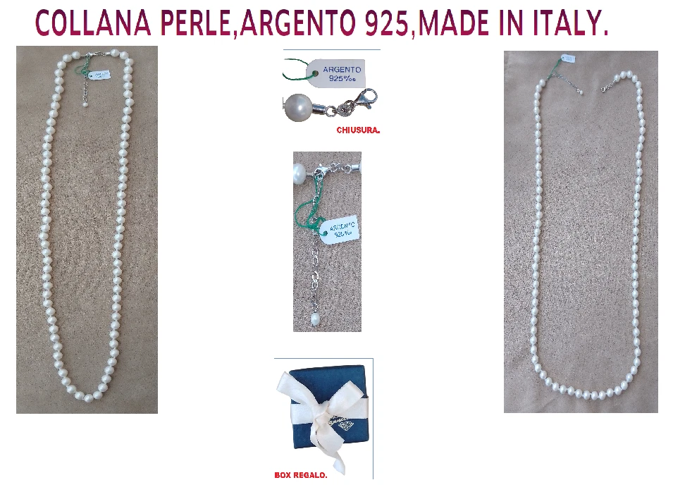Collana Argento 925 Perle d'acqua dolce collier girocollo perla pearl necklace - Immagine 3 di 4