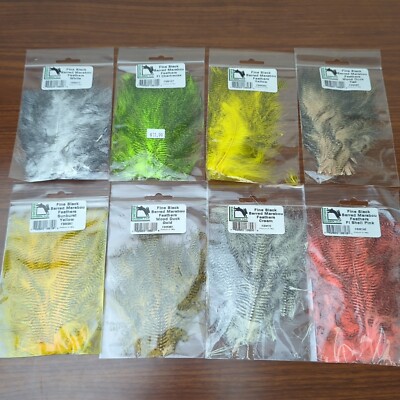 Hareline Dubbin Fine Black Barred Marabou Fly Tying Feathers - Lot Of 8 Colors!!