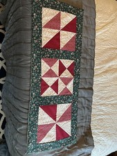 Handmade Quilt Table Runner Patchwork Red Green Cotton Christmas