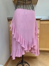 Nicole Miller Collection 100% Silk Asymmetrical Skirt Lined  Ruffle Pink Size 10
