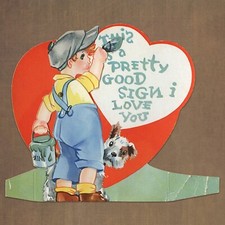 Unused Vintage Mechanical Arm Valentine Card — CARRINGTON CO. Dog Boy Paint Sign