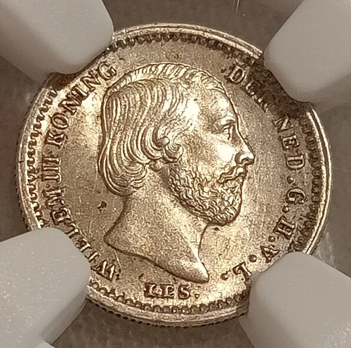UNC 1879 Netherlands Willem III 5 cents silver coin - NGC MS 63