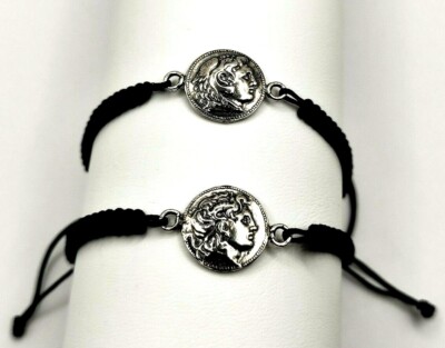 Griechischer Alexander der Große Münze Sterling Silber 925 Makramee Armband