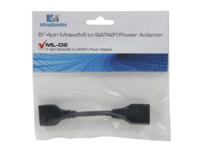 KINGWIN ML-02 5 in. 4 Pin Molex (M) to SATA (F) Power Adapter Cable New!