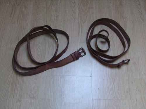 Paire de longues sangles/courroies en cuir WW1 WW2 Francais Allemand Anglais US - 第 1/5 張圖片