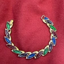 Vintage Gold Tone Multicolor Enamel Linked Bracelet