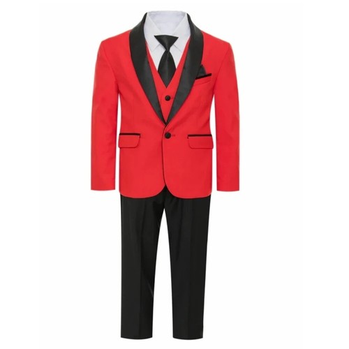 New Boy's Suit Set 3 Pieces Tuxedo for Formal Blazer Vest and Pants Kids Outfit - Picture 2 of 37