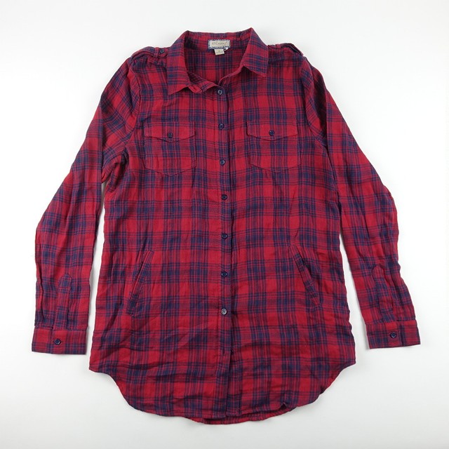Ethereal by Paper Crane M Womens Button Down Shirt Cotton Plaid Check Red Blue eBay