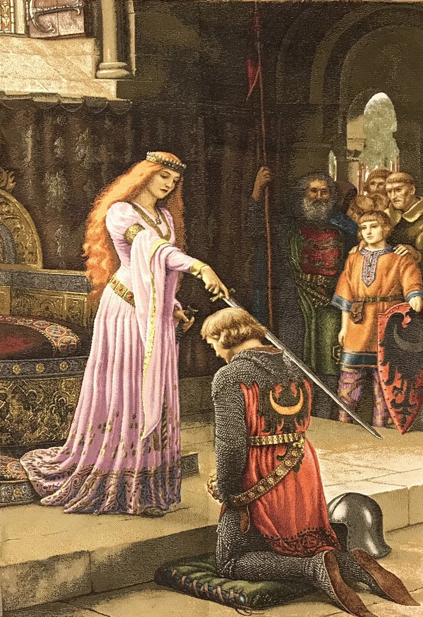 The Accolade Knighting Ceremony Medieval Tapestry Wall Hanging Leighton 29 x42