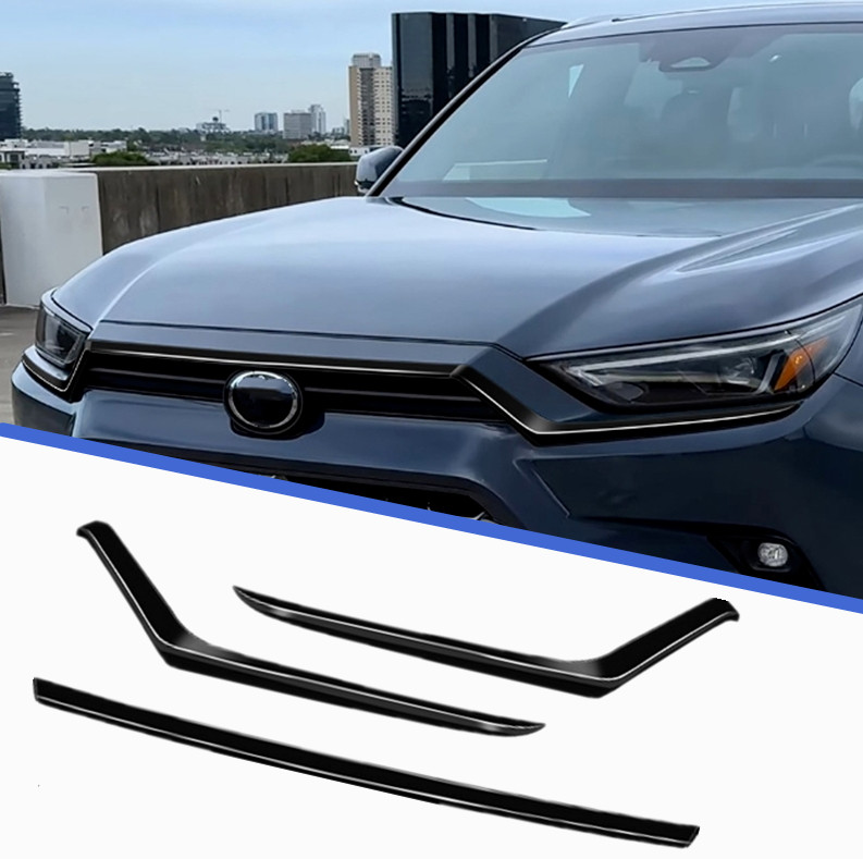3-Piece Carbon Fiber Black Hood Grill Trim For 2023-2025 Toyota Grand Highlander – ABS Plastic, 3M Tape