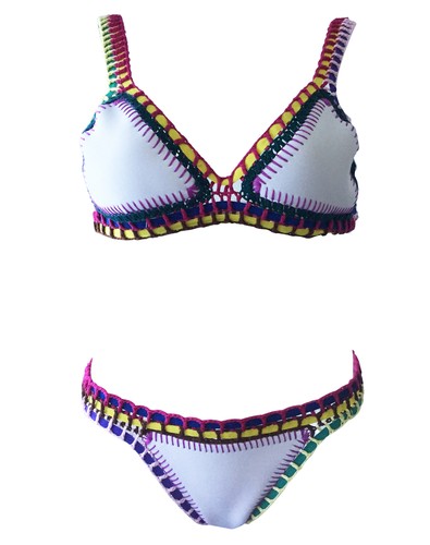 Women Crochet Bikini Set Neoprene Bikini Surf Swimwear Two Piece Bathing Suit - Picture 7 of 23