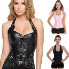 Burlesque Corset Basque Cincher Lingerie Bustier Vest PU Leather Halter Oversize
