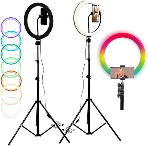RGB Ring Light 12" 1.6m Tripod Stand Phone Mount Bluetooth Remote Selfie Video - Picture 3 of 10