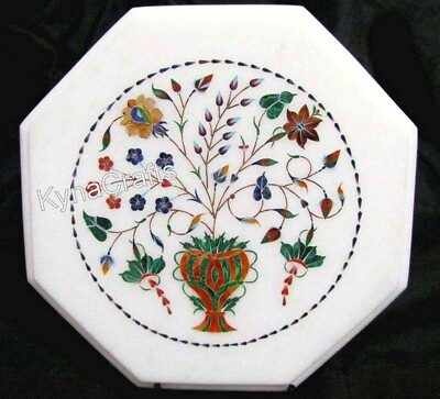 #ad White Marble Coffee Table Top Gemstone Inlay Work Patio Side Table for Rooftop $313.50