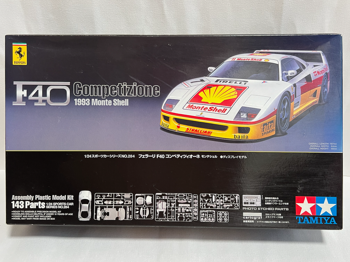 タミヤ 1/24 フェラーリ F40 コンペティツィオーネ モンテシェル Tamiya 1/24 Ferrari F40 Competizione 1993 Mont Shell Plastic