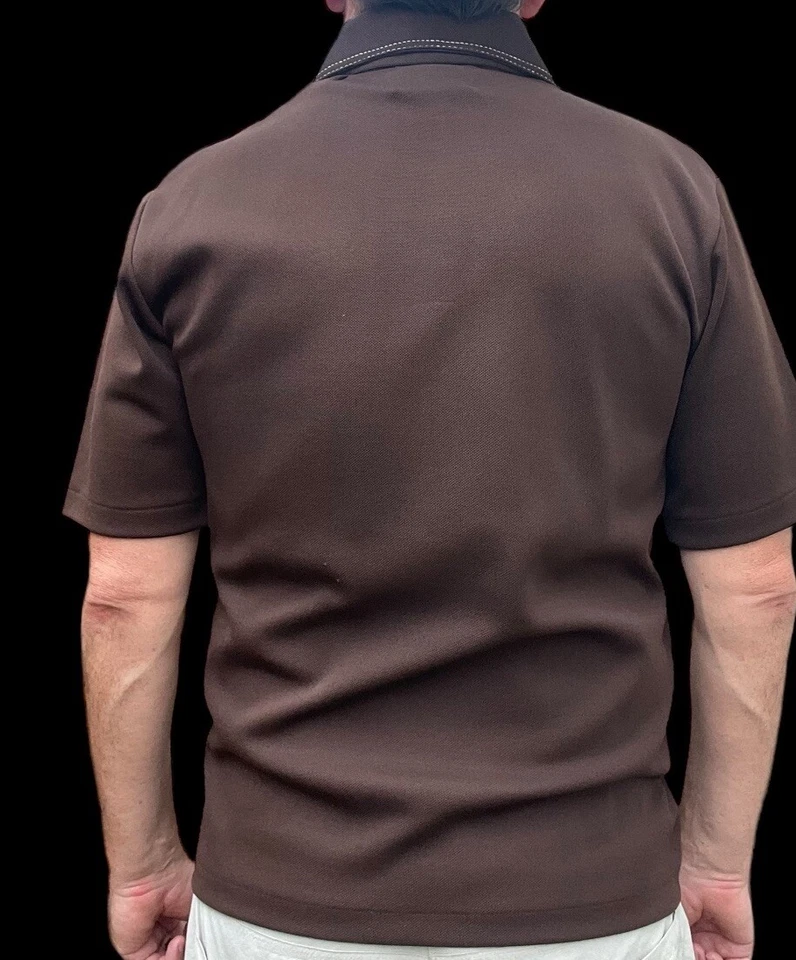 Polo Robert Bruce Arnold Palmer Vintage Doble Punto Marrón Blanco Tejido Para Hombre L Foto 4 de 4