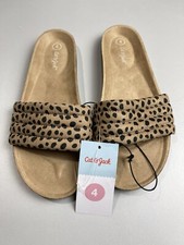 Cat  Jack Youth Girls Selma Tan Animal Print Slide Sandals Size 4