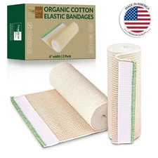 Nexskin 6” Wide 2 Pack Organic Cotton Bandages Wrap Hook/Loop Fasteners USA Made