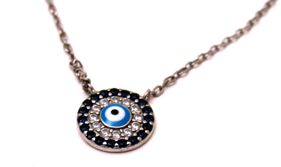 Collar de cadena Rolo colgante de plata de ley 925 con circonita cúbica de 17" de diámetro Foto 2 de 4