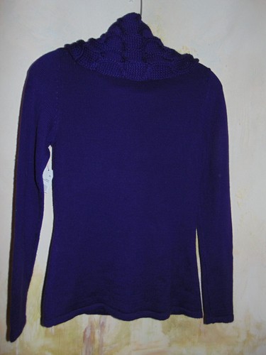Tahari Cowl Neck Sweater Purple Abstract Cable Womens Knit Whimsigoth Classic XS - Picture 11 of 13