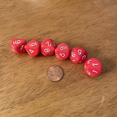 10 Sided Red Dice Set Of 6 Math Games Homeschool Numbers 0-9 DICE