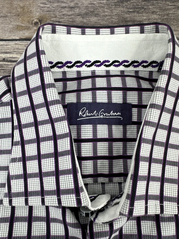 Camisa Robert Graham Abotonada Juvenil Talla S Púrpura A Cuadros Manga Larga Puño Abatible  Foto 4 de 4