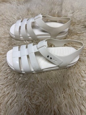 Crocs Tulum Sandals W8 White Platform Slingback Strappy Comfort Shoes
