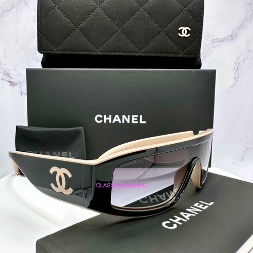 New CHANEL Sunglasses CC Logo Wrap Mask Shield 100% Authentic Italy