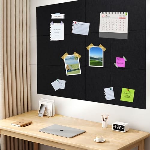 Large Bulletin Board Black Cork Board Alternative 12 Pack Felt Wall Tiles with - Picture 8 of 8