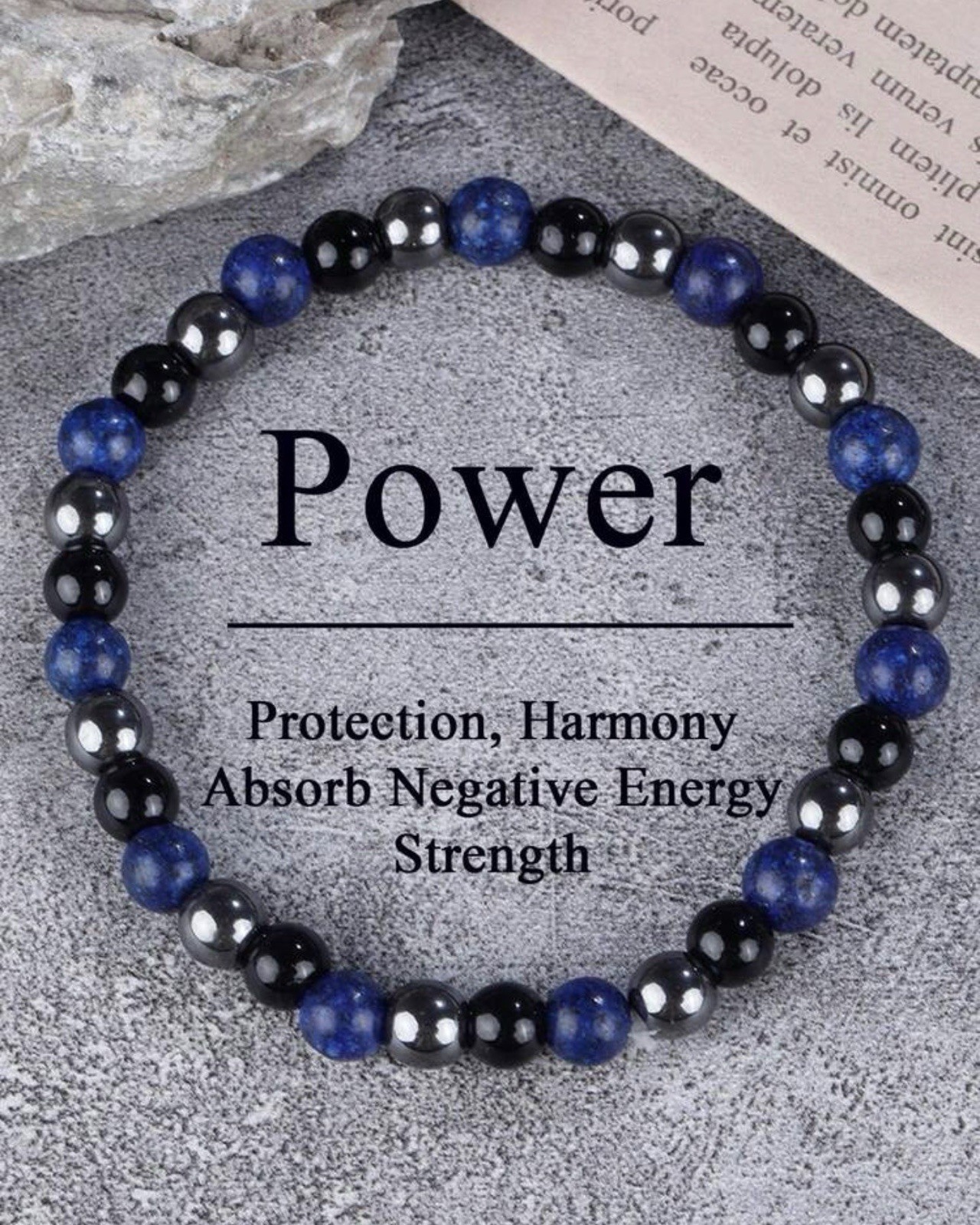 Bracelet Tourmaline Noire et Lapis Lazuli perles 6mm pour la protection et l'harmonie