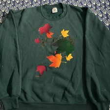 Vintage 90s Fall Autumn Leaves Crewneck Sweatshirt Green Size Large Women  s