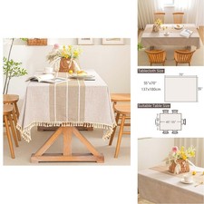 SIELUNO Farmhouse Cotton Linen Waterproof Burlap Table Cloth Rectangle Table